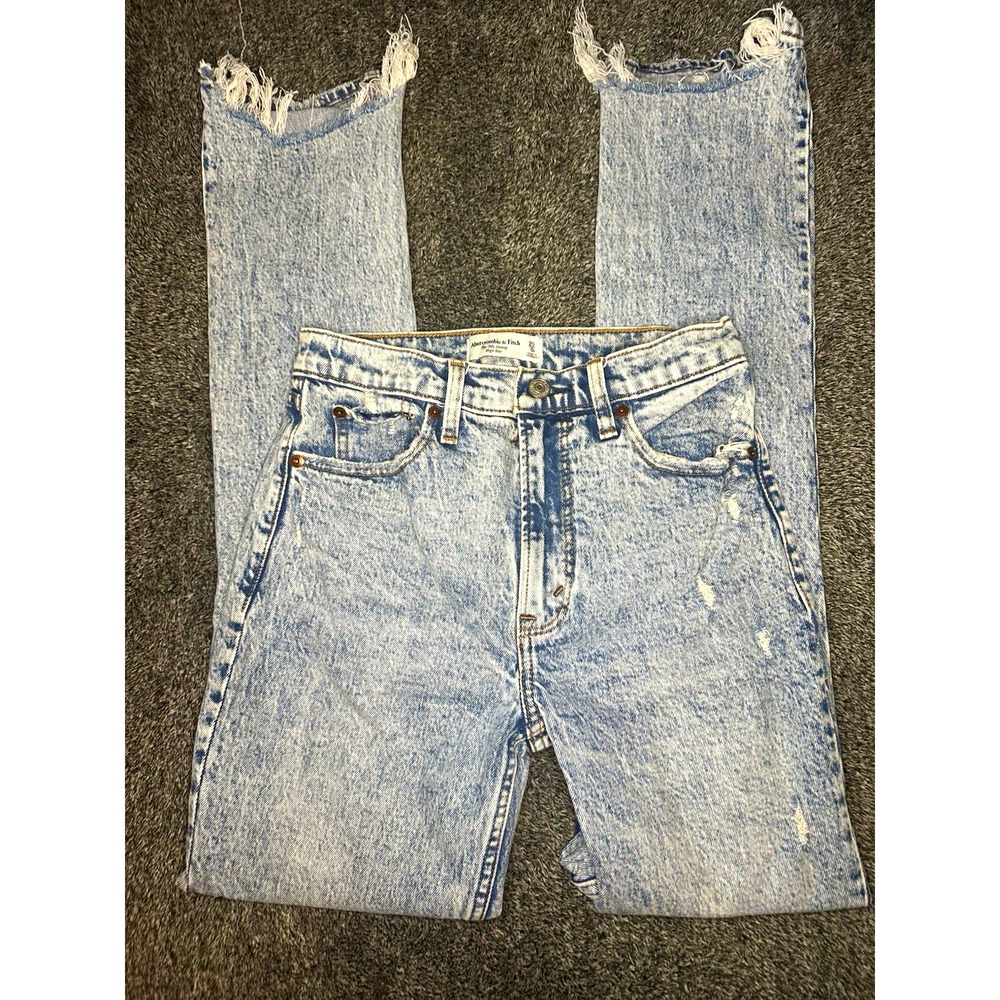 Abercrombie Fitch 90s Skinny Jeans Womens 25 High Rise Acid Wash Raw Hem